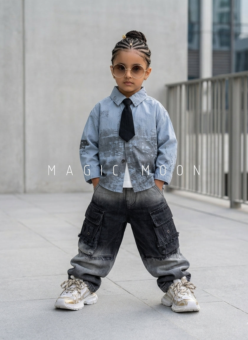 SHFS03 Unisex Full Sleeve Oversized Shirt and Inner T Shirt with Tie