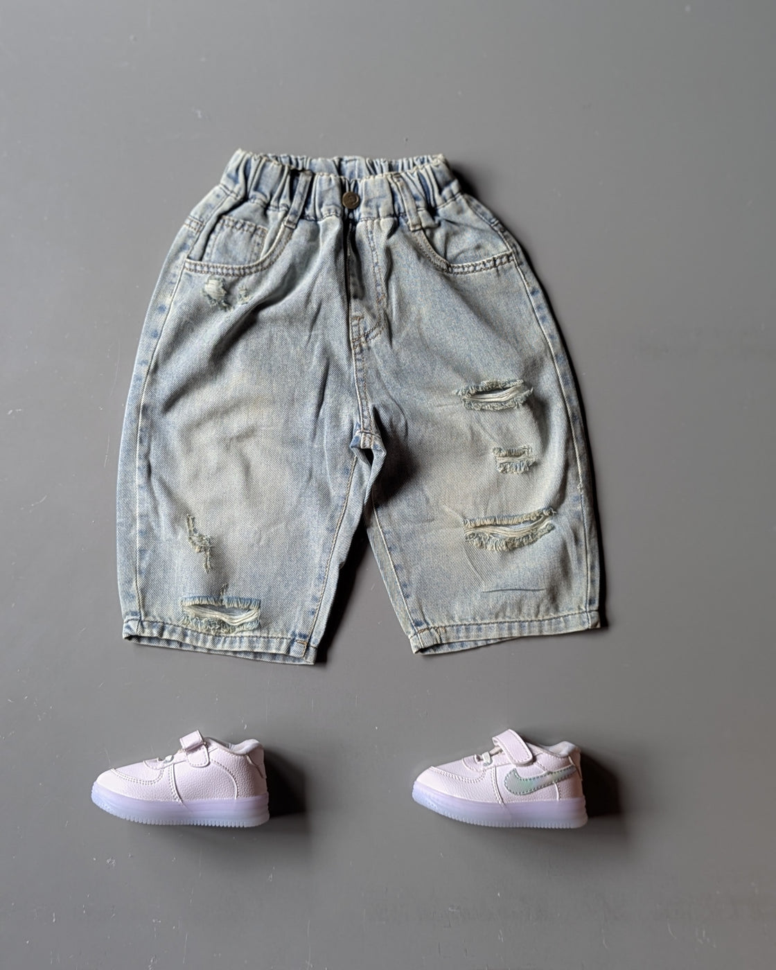 Unisex Distressed Knee Length Denim Shorts