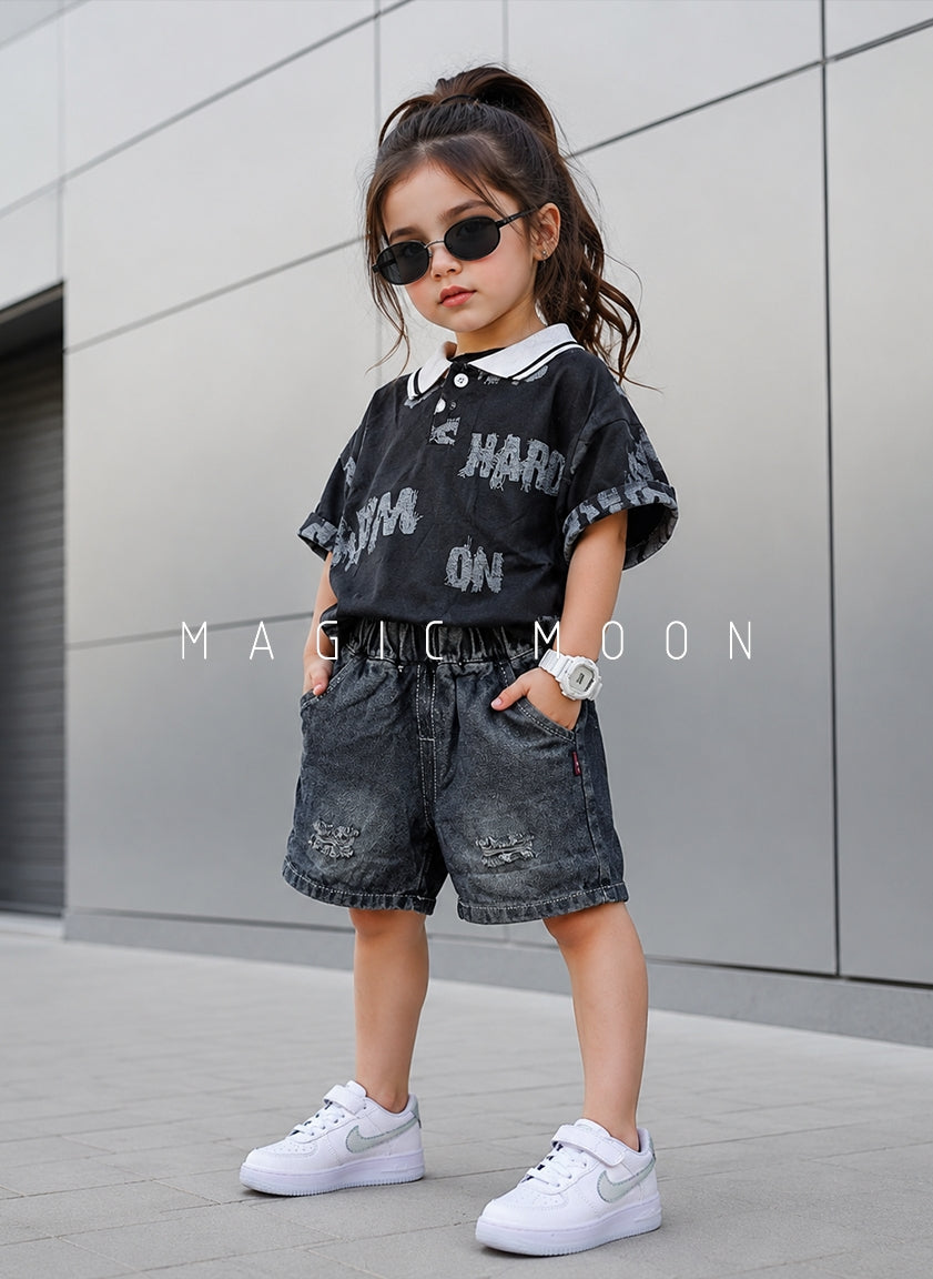 ST105 Unisex Half Sleeve Oversized Polo T Shirt and Shorts Set