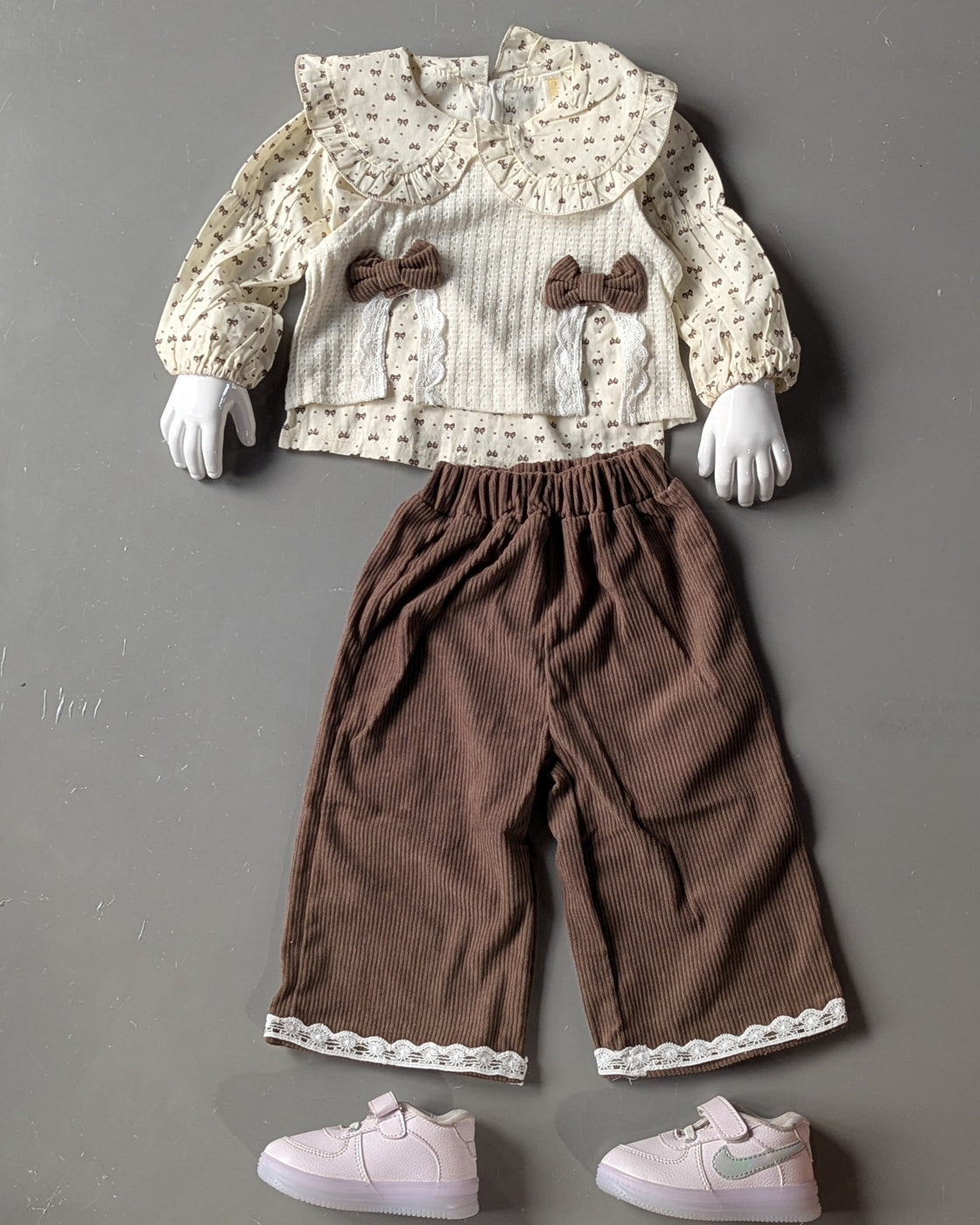 Full Sleeve Top with Vest and Wide Leg Pant Set