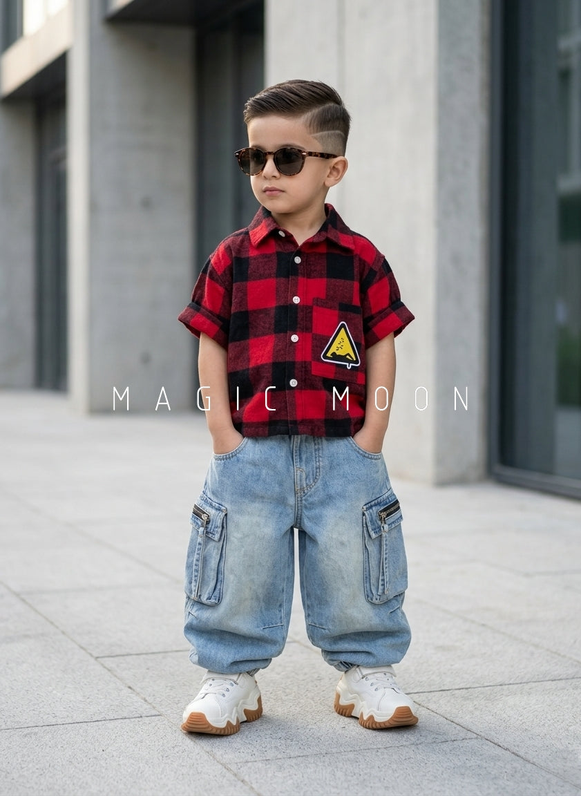 SHHS02 Boy's Half Sleeve Oversized Back Printed Shirt