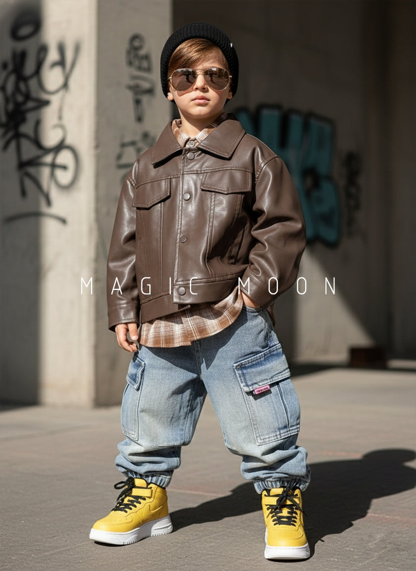Unisex Full Sleeve Oversized Leather Jacket