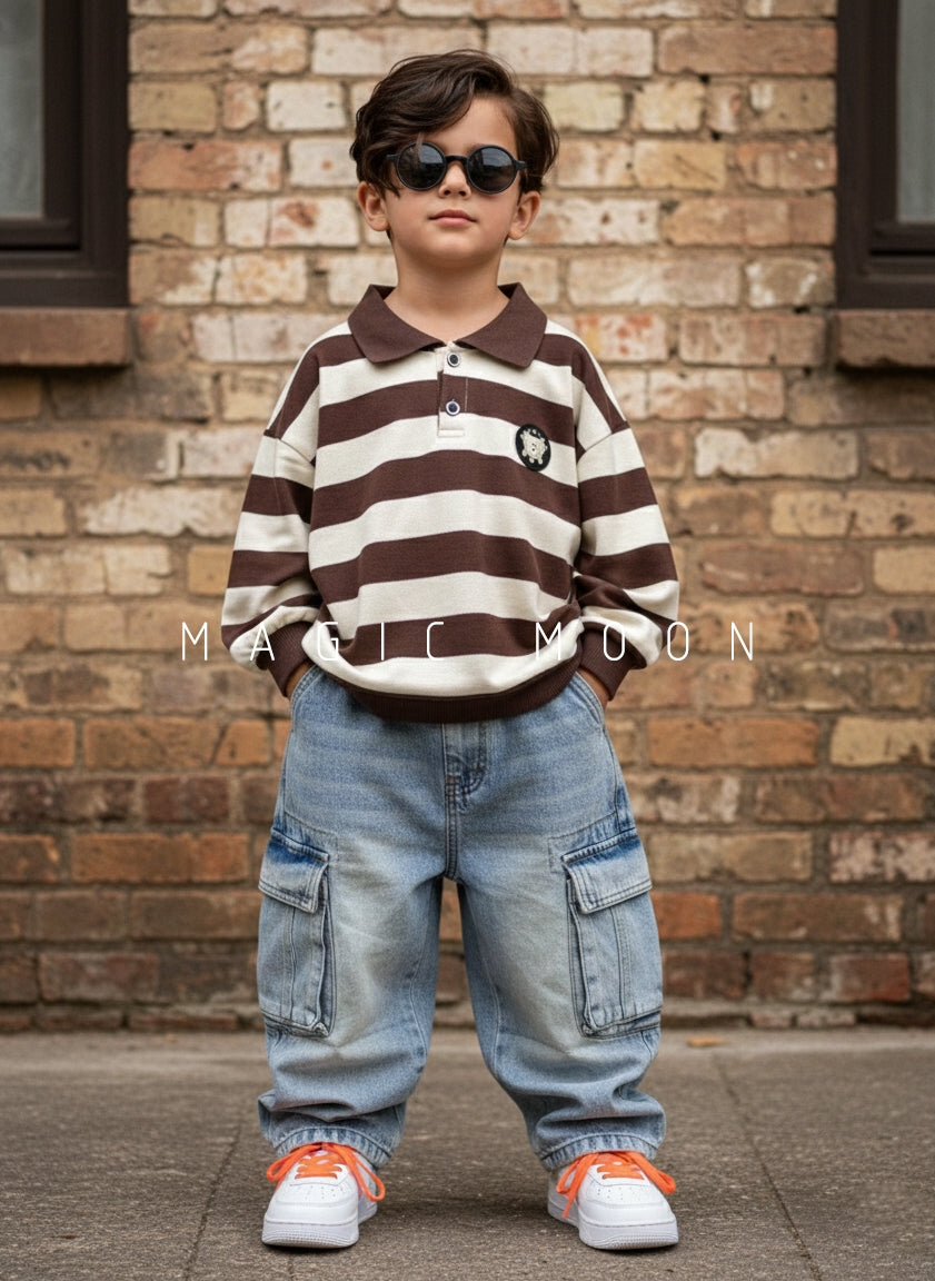 Unisex Full Sleeve Oversized Rugby Style Polo T Shirt