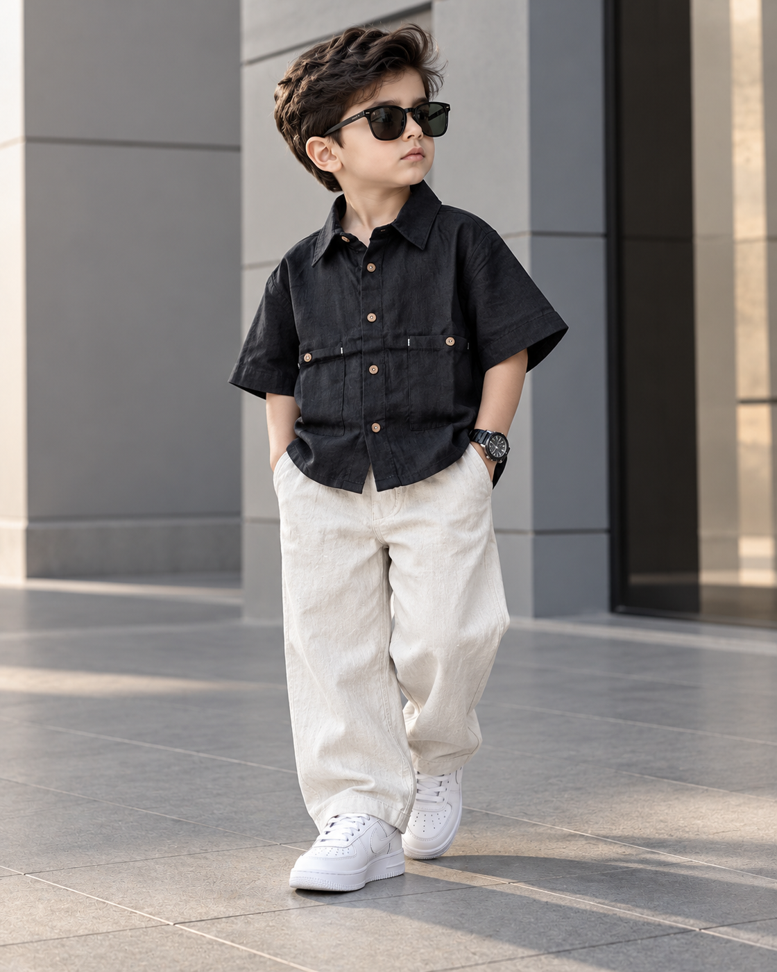 SHBYA01-01 Boys Half Sleeve Oversized Shirt